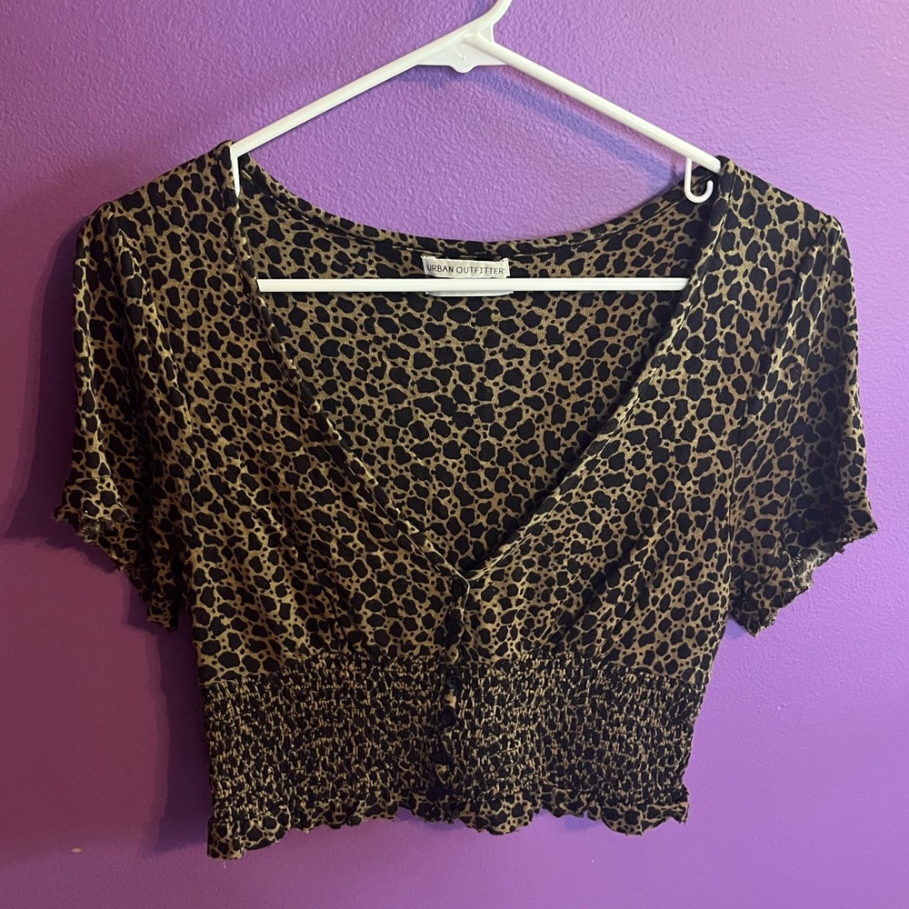 Urban Outfitters Black and Tan Buttoned Crop Blouse